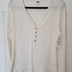Old Navy Long-Sleeve Rib-Knit Henley Top - Cream colored